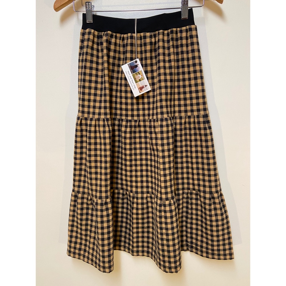 Girls Maxi Mom and Pop's Kids Skirt Size 10/12 Tan Black Gingham Upcycled Cotton